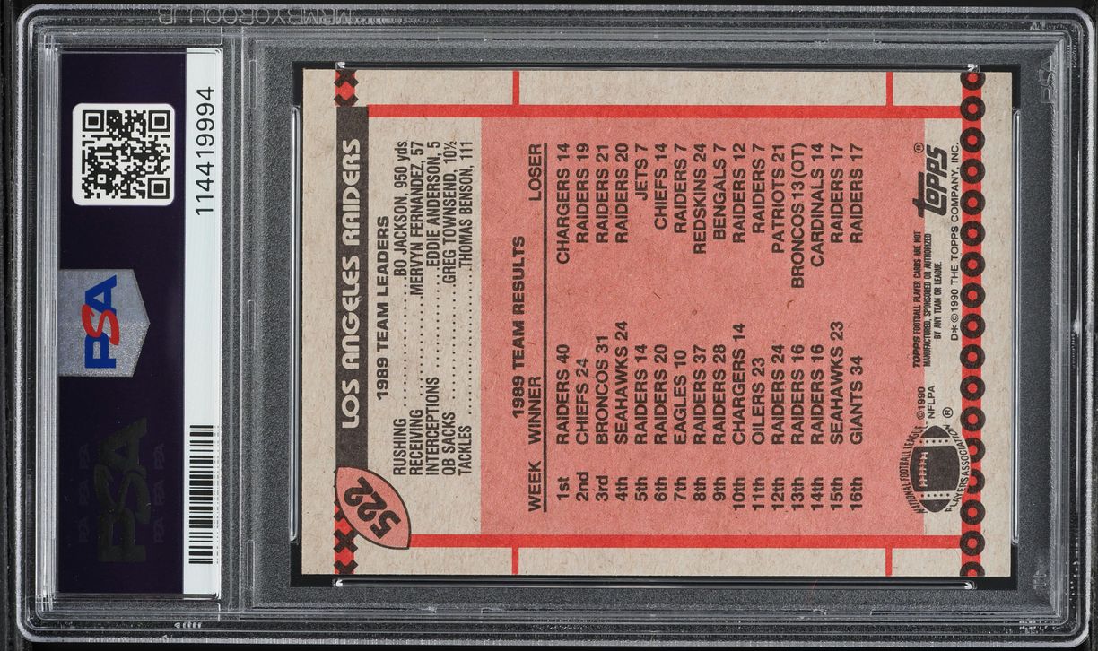 1990 Topps Raiders Team Bo Jackson #522 PSA 9 MINT