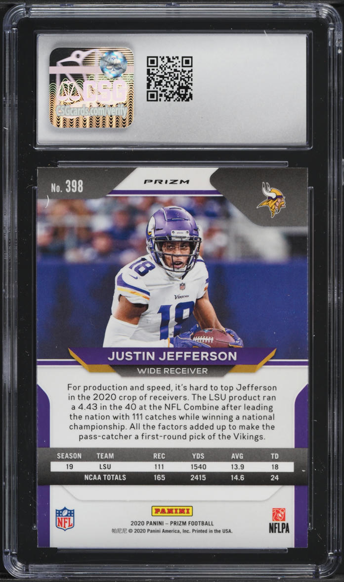 2020 Panini Prizm Red White Blue Justin Jefferson ROOKIE #398 CSG 9.5 MINT+