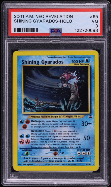 2001 Pokemon Neo Revelation Holo Shining Gyarados #65 PSA 3 VG