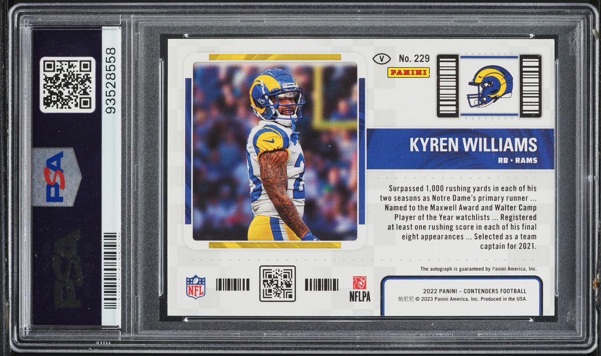2022 Panini Contenders Variation Kyren Williams ROOKIE AUTO #229 PSA 10 GEM MINT