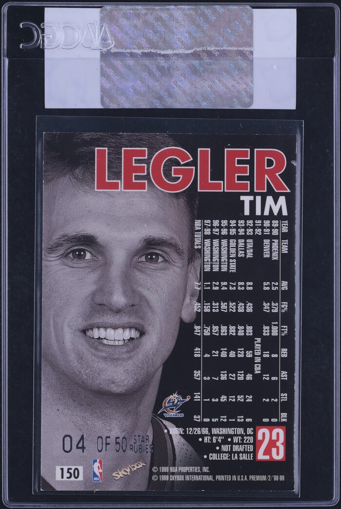 1998 Skybox Premium Star Rubies Tim Legler /50 #150 CGC AUTH
