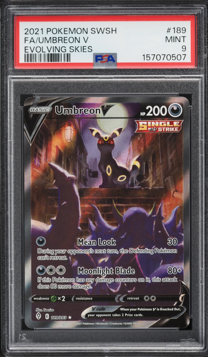 2021 Pokemon Sword & Shield Evolving Skies Full Art Umbreon V #189 PSA 9 MINT