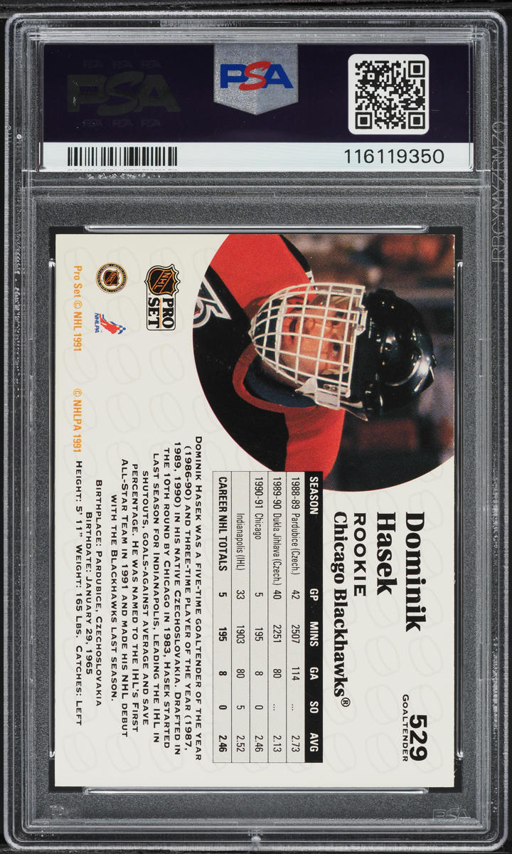 1991 Pro Set Hockey Dominik Hasek ROOKIE #529 PSA 8 NM-MT
