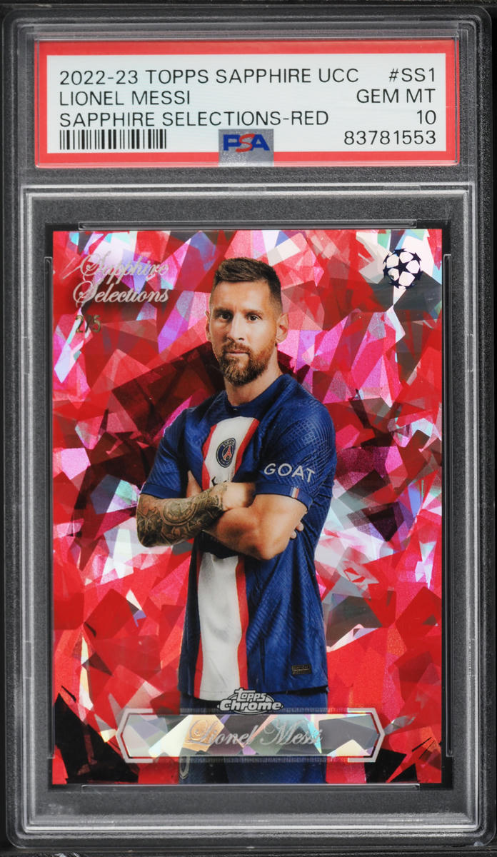 2022 Topps Chrome Sapphire UEFA Club Competitions Red Lionel Messi /5 #SS-1 PSA 10 GEM MINT