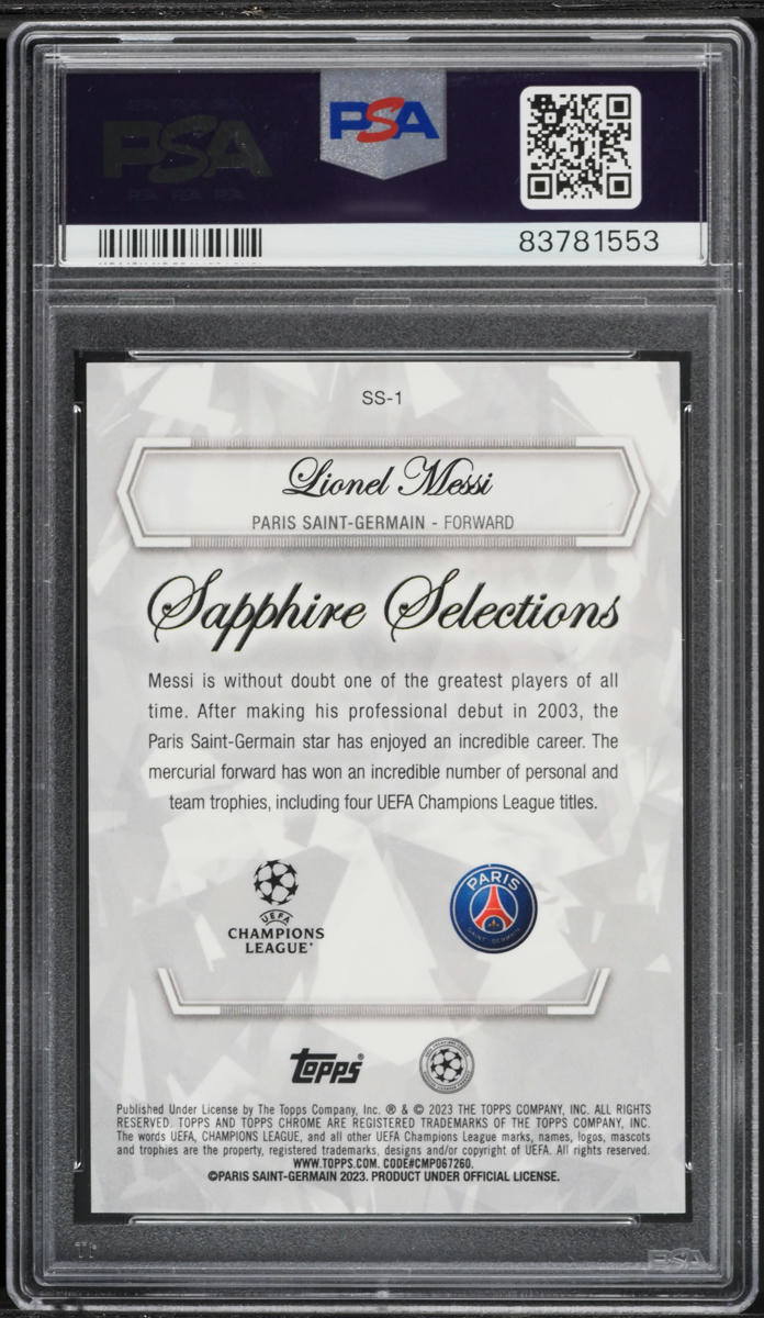 2022 Topps Chrome Sapphire UEFA Club Competitions Red Lionel Messi /5 #SS-1 PSA 10 GEM MINT