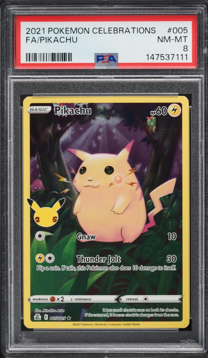 2021 Pokemon Sword & Shield Celebrations Full Art Pikachu #5 PSA 8 NM-MT