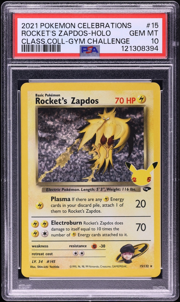 2021 Pokemon Sword & Shield Celebrations Classic Holo Rocket's Zapdos #15 PSA 10 GEM MINT