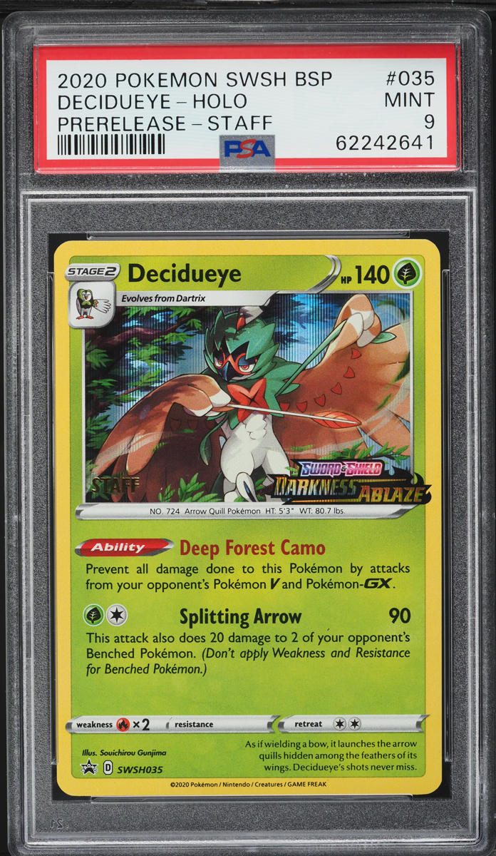 2020 Pokemon SWSH Black Star Promo Prerelease Staff Holo Decidueye #35 PSA 9