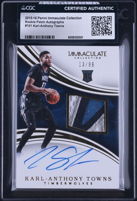 2015 National Treasures Karl Anthony Towns ROOKIE RC PATCH AUTO