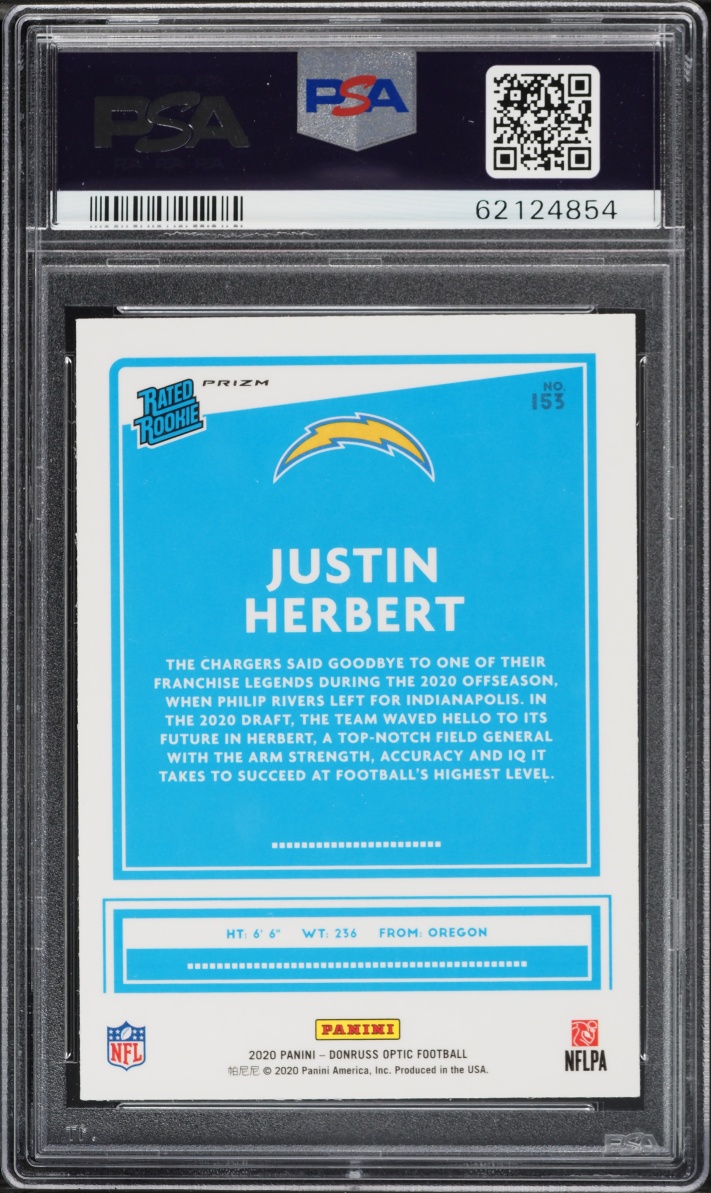 2020 Donruss Optic Holo Justin Herbert ROOKIE #153 PSA 10 GEM MINT