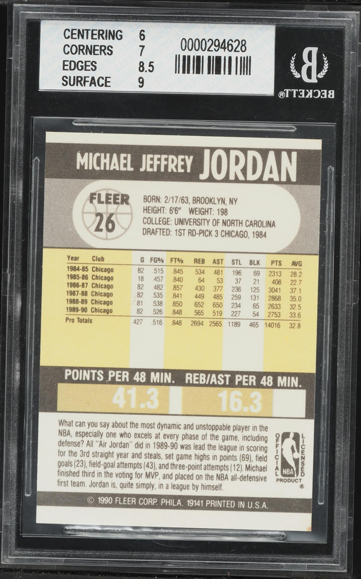1990 Fleer Basketball Michael Jordan #26 BGS 6.5 EXMT+