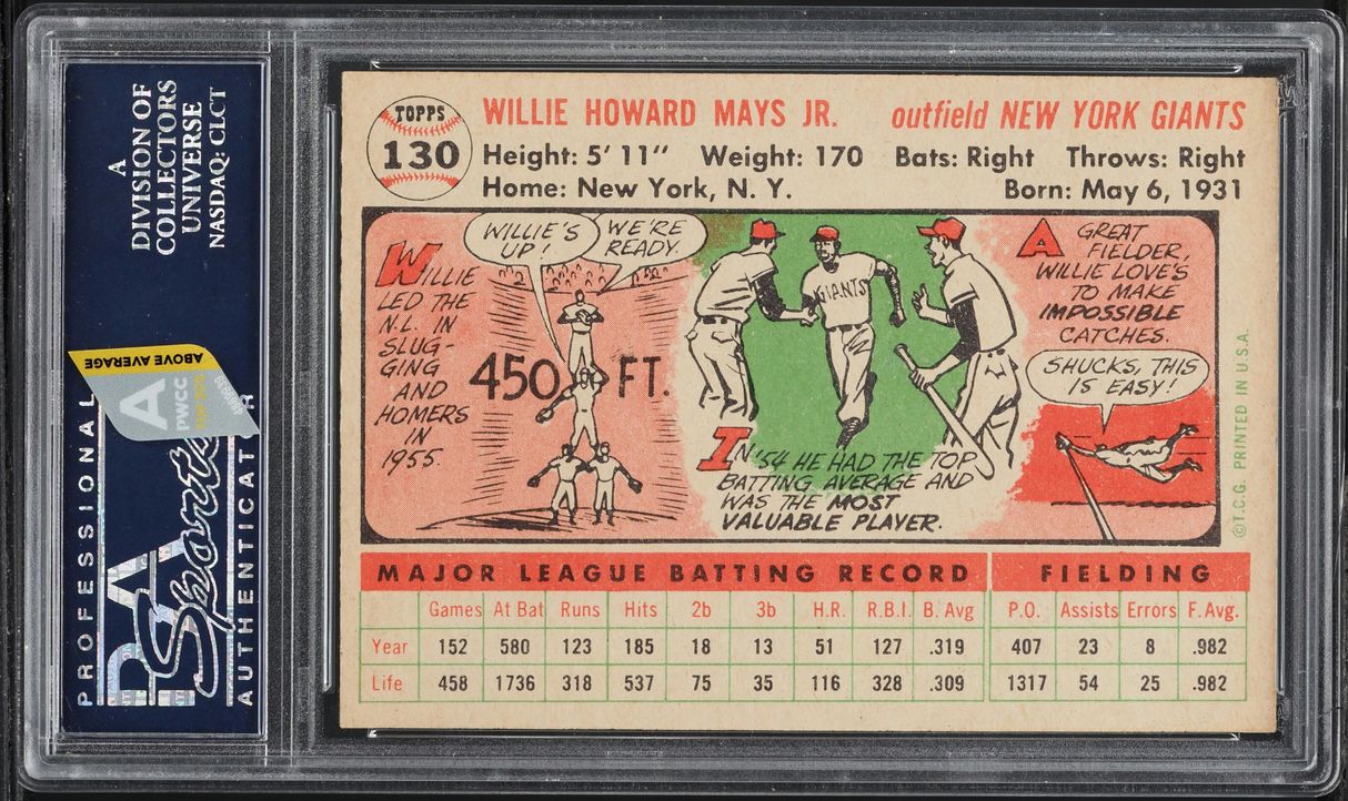 1956 Topps Willie Mays WHITE BACK #130 PSA 5 EX