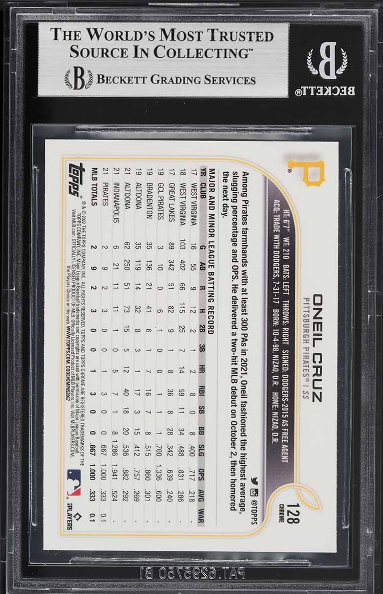 2022 Topps Chrome Oneil Cruz ROOKIE #128 BGS 9 MINT