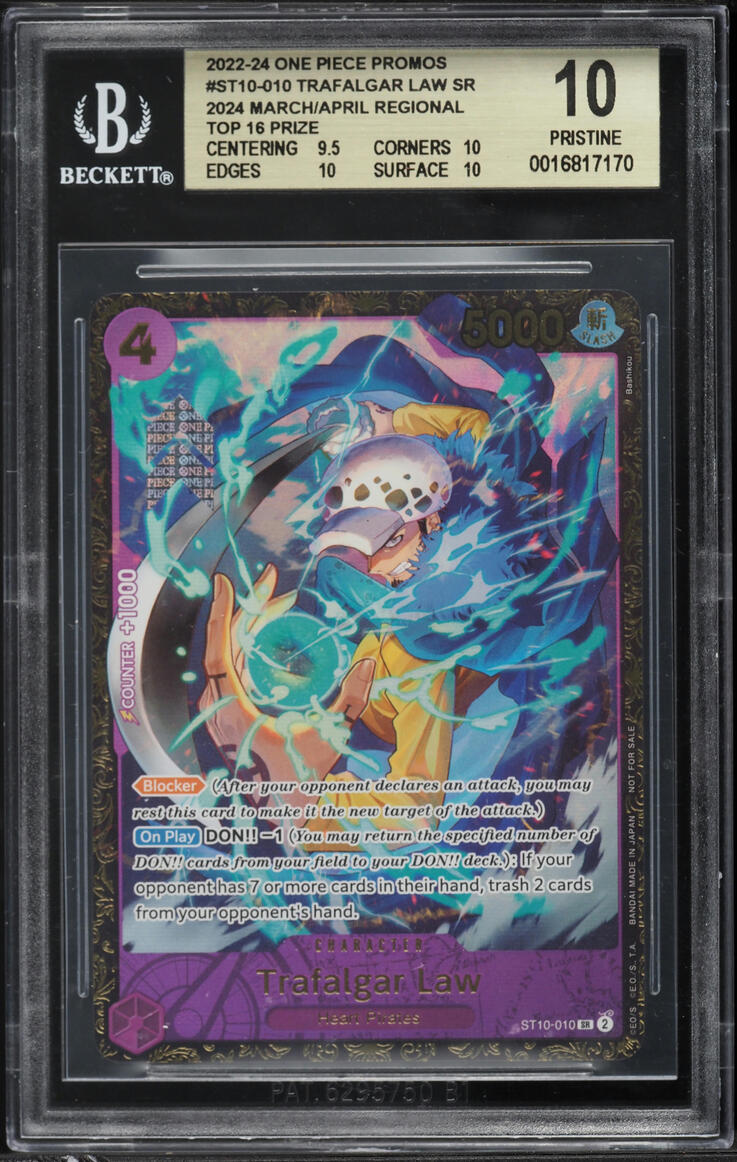 2022 One Piece Promos Regional Top Prize Trafalgar Law #ST10-010 BGS 10 PRISTINE
