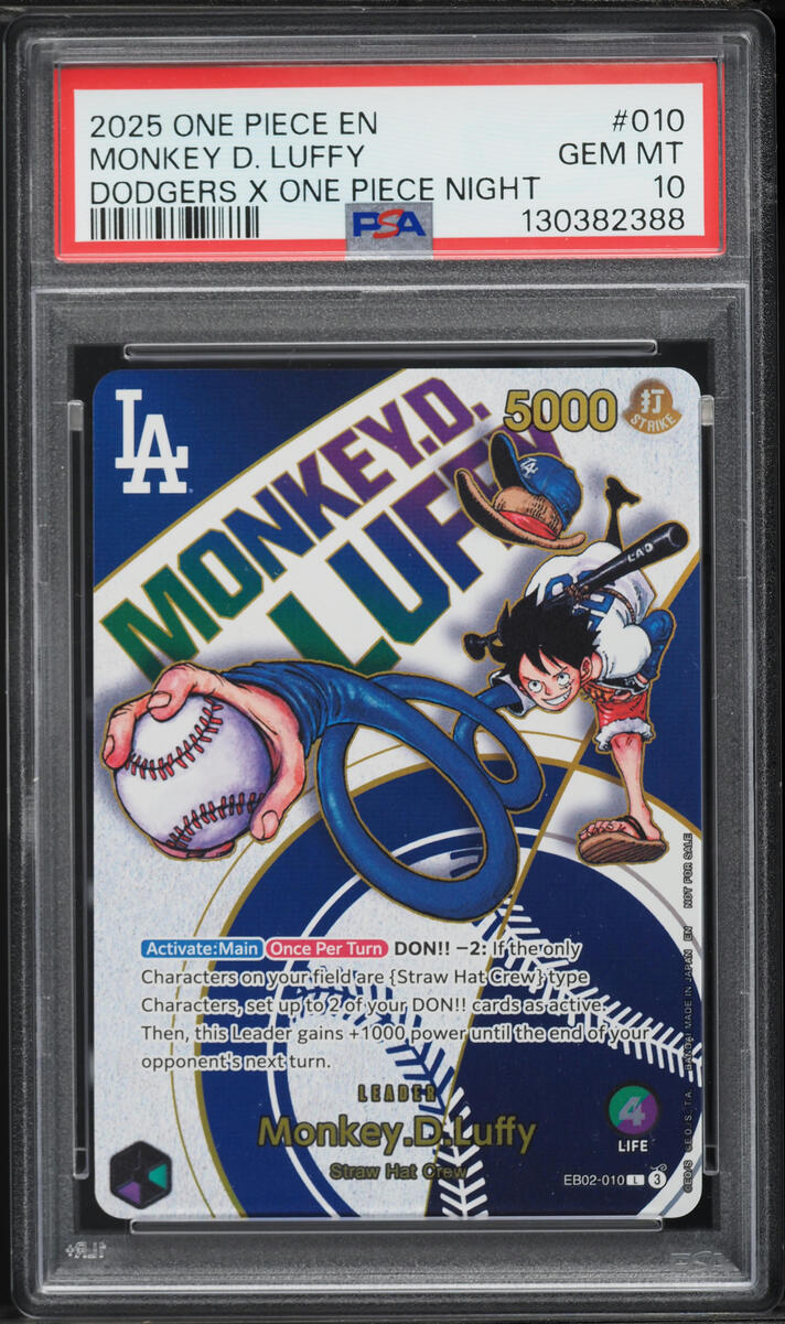 2025 One Piece Promo Dodgers X Night Leader Monkey D. Luffy #EB02-010 PSA 10 GEM MINT
