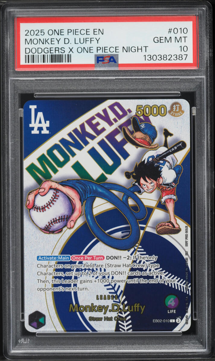 2025 One Piece Promo Dodgers X Night Leader Monkey D. Luffy #EB02-010 PSA 10 GEM MINT