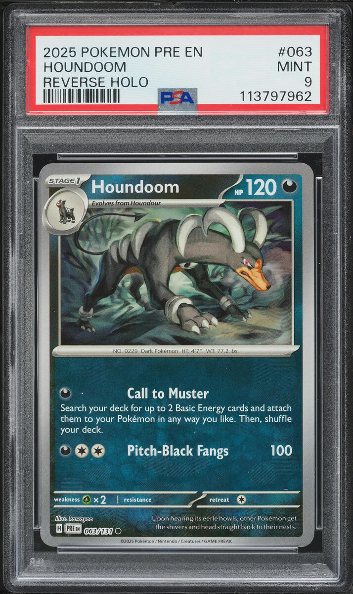 2025 Pokemon Prismatic Evolutions Reverse Holo Houndoom #063 PSA 9 MINT