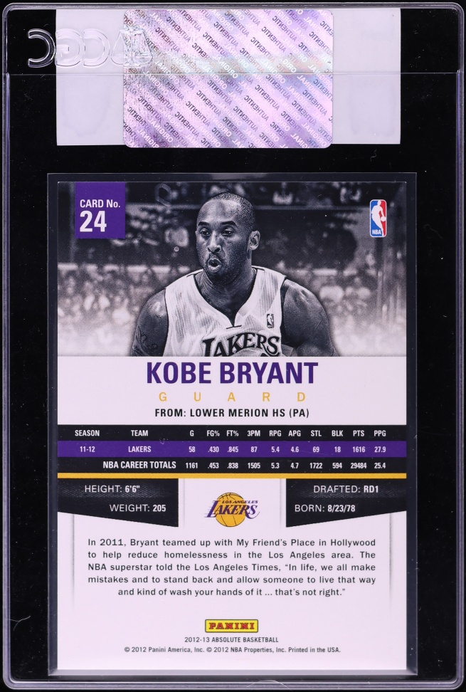 2012 Absolute Spectrum Gold Kobe Bryant /25 #24 CGC AUTH