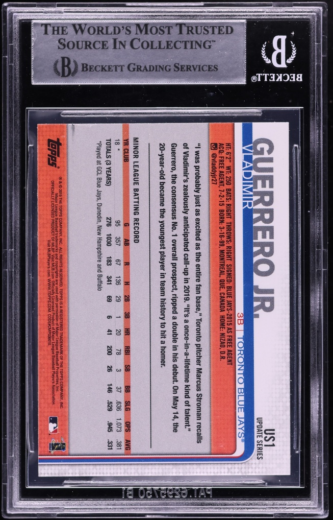 2019 Topps Update Vladimir Guerrero Jr. ROOKIE AUTO #US1 BGS AUTH