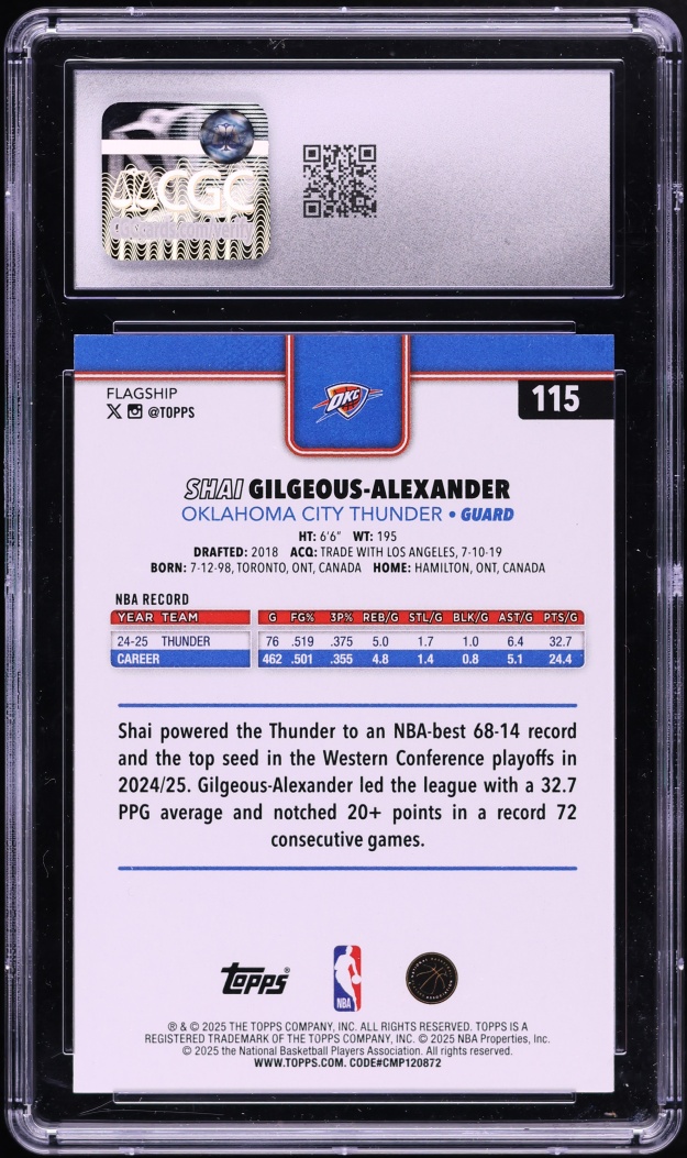 2025 Topps Basketball Shai Gilgeous-Alexander #115 CGC 9 MINT