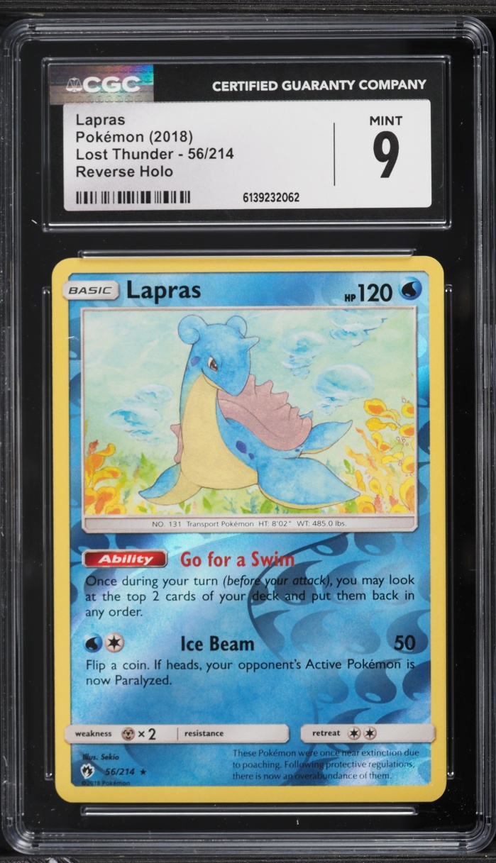 2018 Pokemon Sun & Moon Lost Thunder Reverse Holo Lapras #56 CGC 9 MINT
