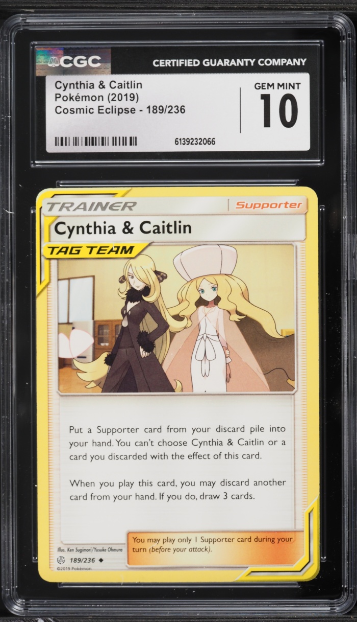2019 Pokemon Sun & Moon Cosmic Eclipse Cynthia & Caitlin #189 CGC 10 GEM MINT