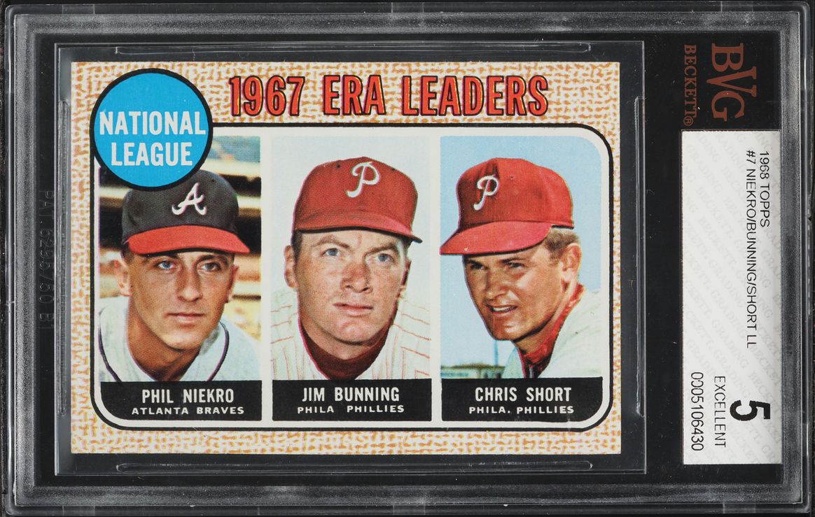 1968 Topps Phil Niekro Jim Bunning Chris Short '67 ERA LEADERS #7 BVG 5 EX