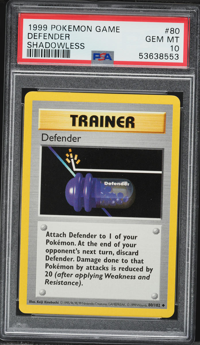 1999 Pokemon Base Set Shadowless Defender #80 PSA 10 GEM MINT