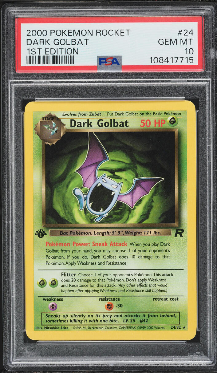 2000 Pokemon Team Rocket 1st Edition Dark Golbat #24 PSA 10 GEM MINT