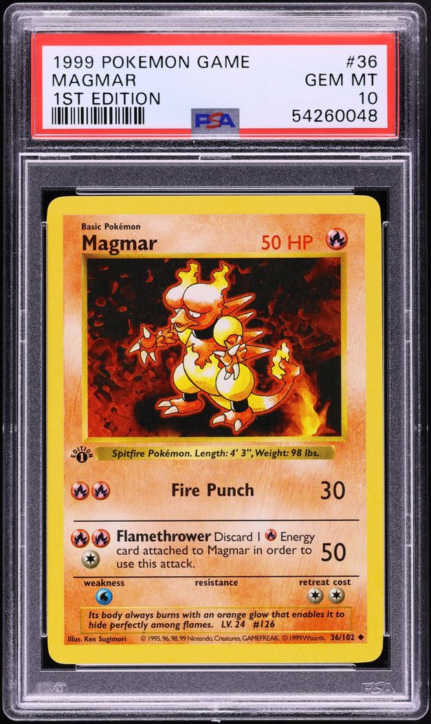 1999 Pokemon Base Set Shadowless 1st Edition Magmar #36 PSA 10 GEM MINT