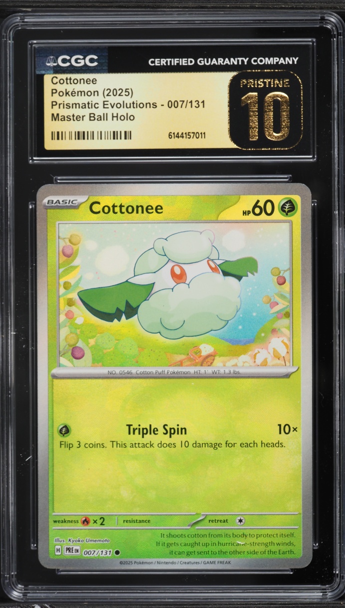 2025 Pokemon Scarlet & Violet Prismatic Evolutions Master Ball Holo Cottonee #7 CGC 10 PRISTINE