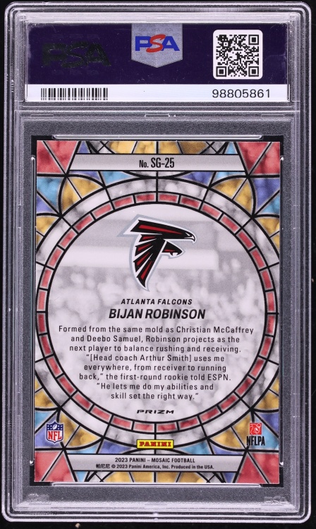 2023 Panini Mosaic Stained Glass Bijan Robinson ROOKIE #SG-25 PSA 9 MINT