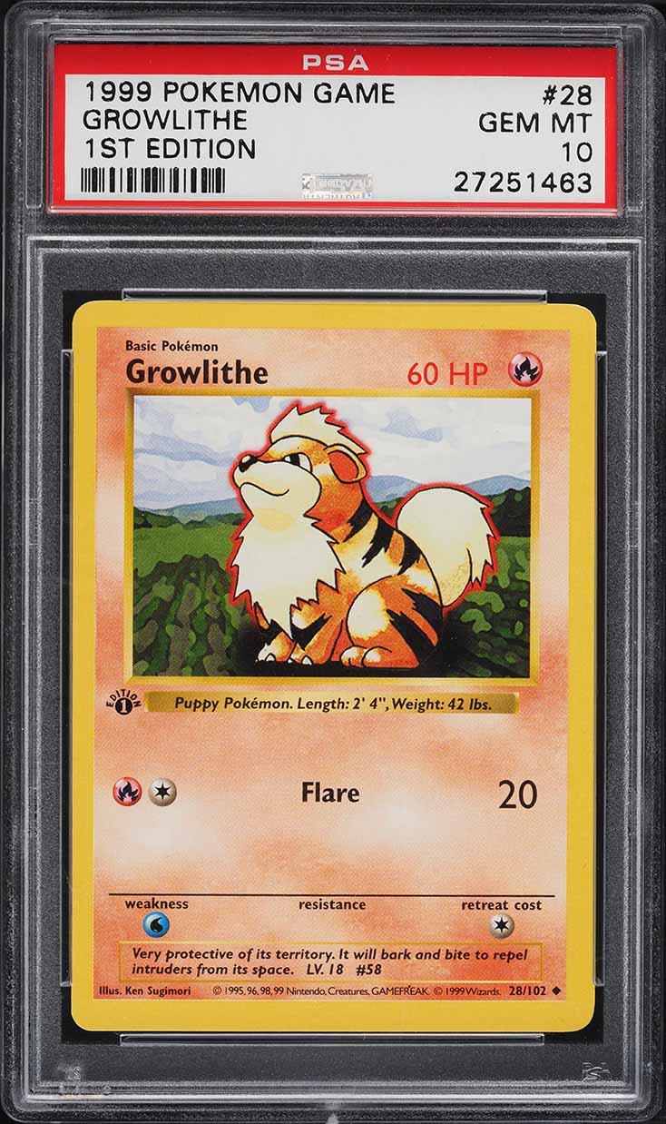 1999 Pokemon Base Set Shadowless 1st Edition Growlithe #28 PSA 10 GEM MINT