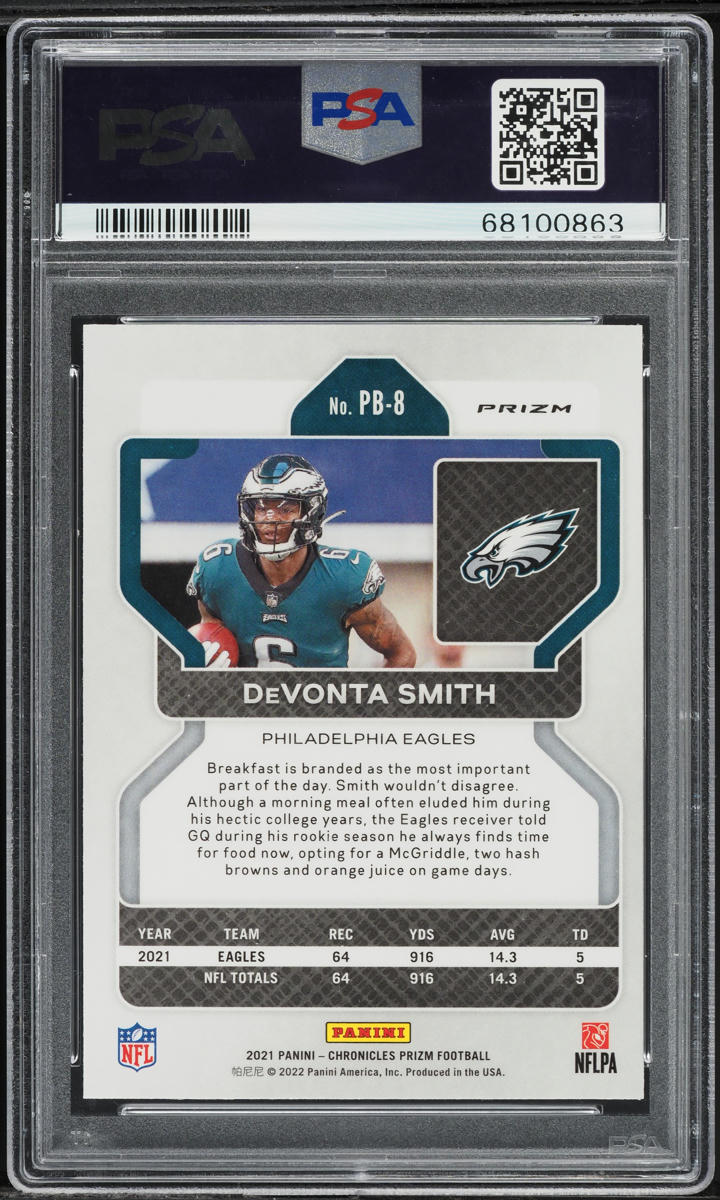 2021 Panini Chronicles Prizm Black Silver Devonta Smith ROOKIE #PB-8 PSA 9 MINT