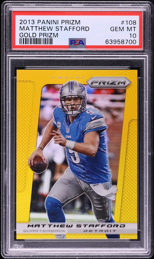 2013 Panini Prizm Gold Matthew Stafford JERSEY # 9/10 #108 PSA 10 GEM MINT - Photo 1