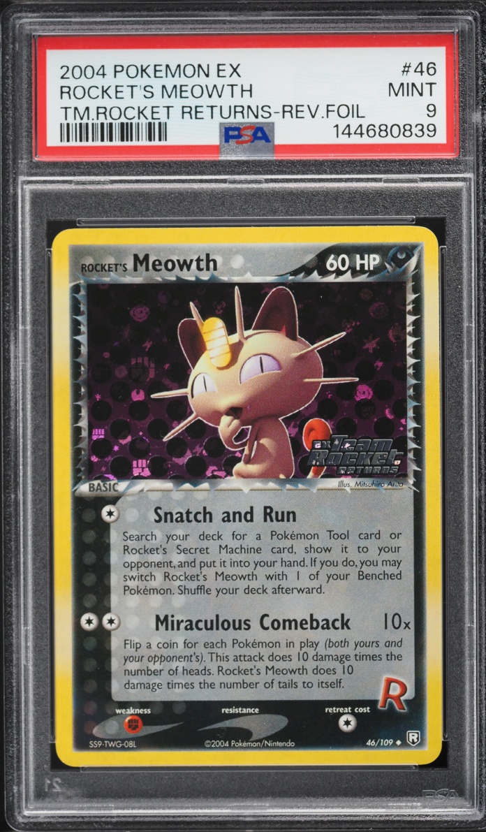 2004 Pokemon EX Team Rocket Returns Reverse Holo Rocket's Meowth #46 PSA 9 MINT