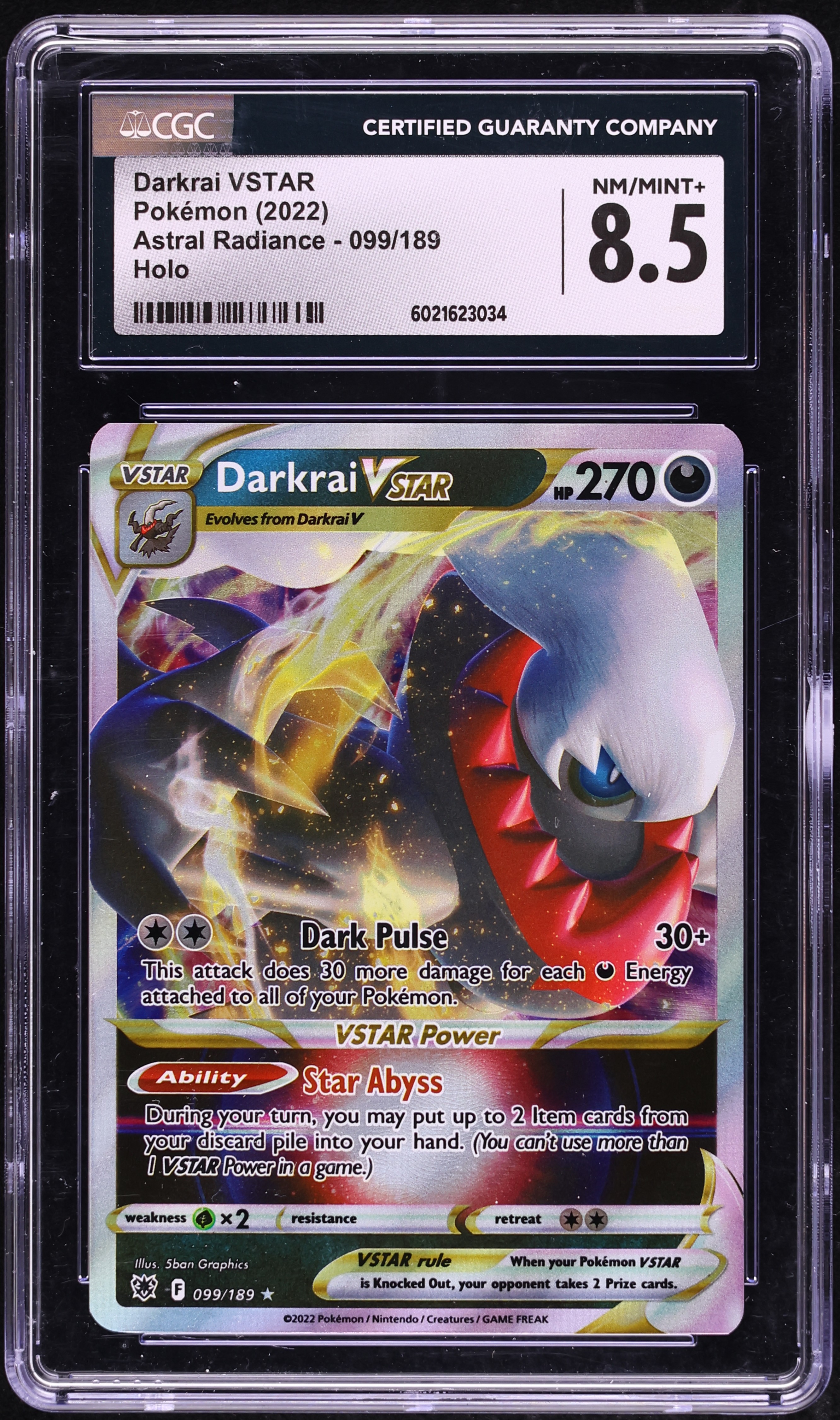 2022 Pokemon Sword & Shield Astral Radiance Holo Darkrai VSTAR #99 CGC 8.5 NM-MT+