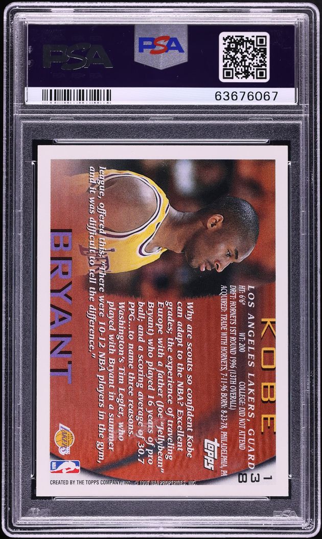 1996 Topps NBA 50th Kobe Bryant ROOKIE #138 PSA 10 GEM MINT