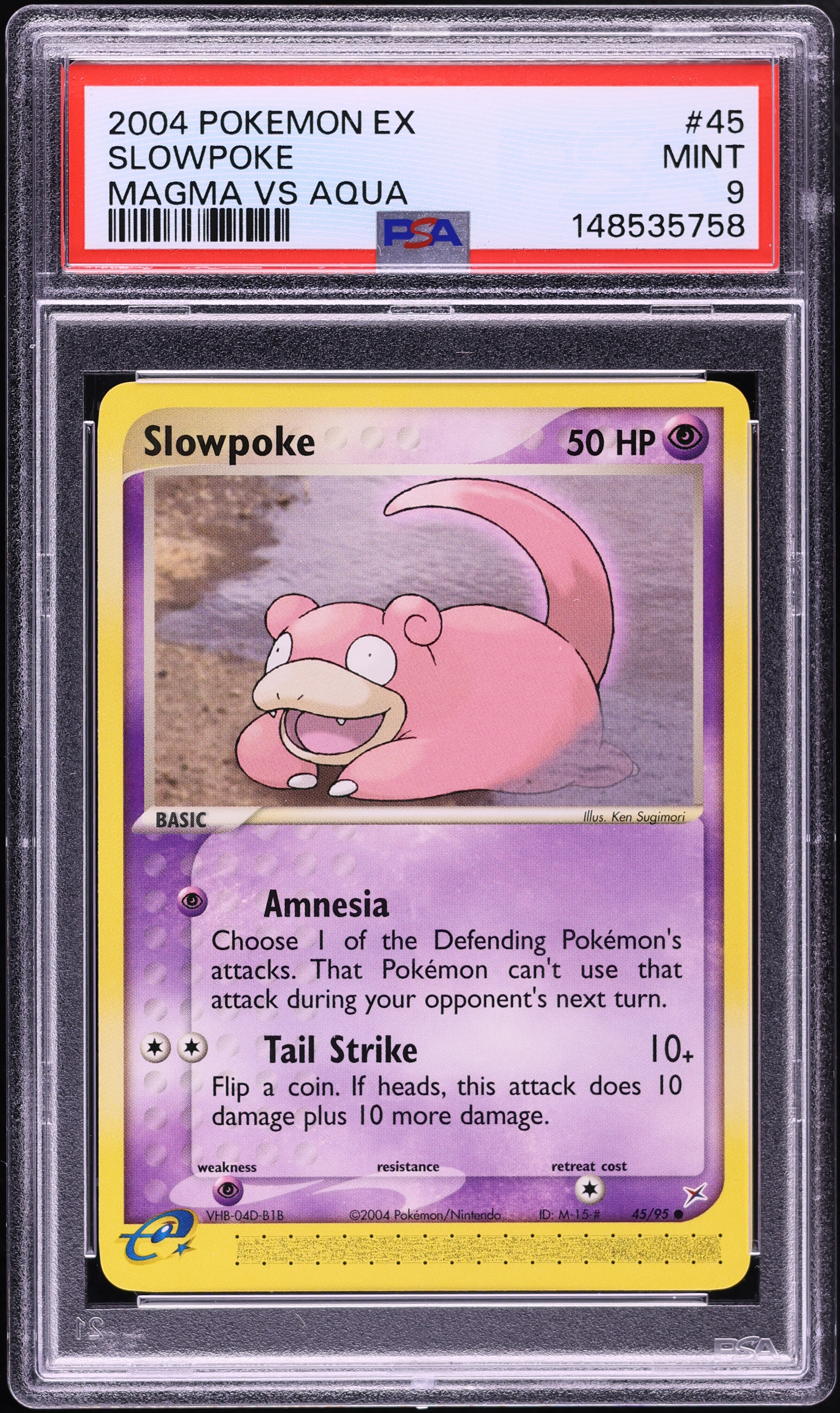 2004 Pokemon EX Team Magma Vs. Aqua Slowpoke #45 PSA 9 MINT