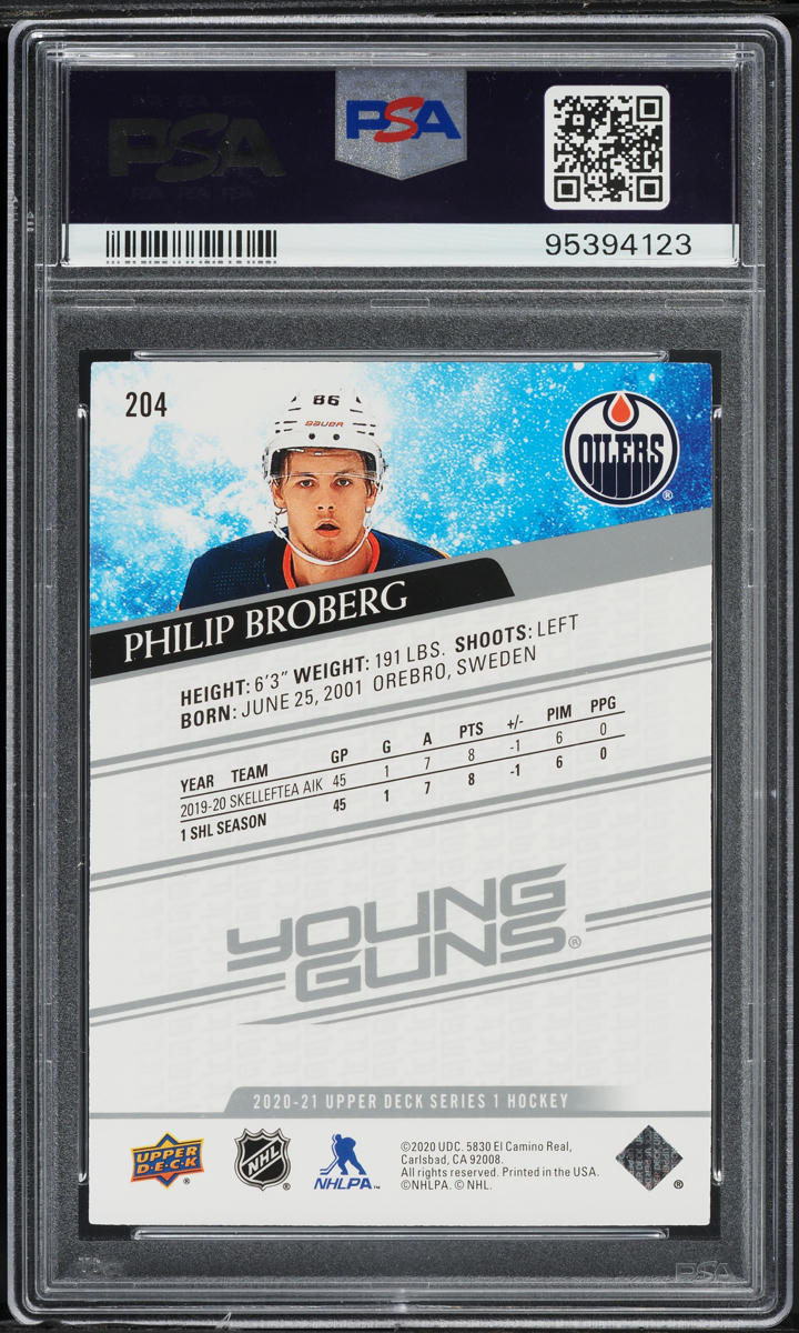 2020 Upper Deck Young Guns Philip Broberg ROOKIE #204 PSA 8 NM-MT