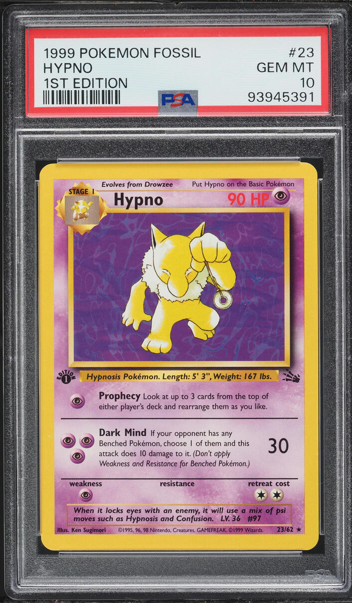 1999 Pokemon Fossil 1st Edition Hypno #23 PSA 10 GEM MINT