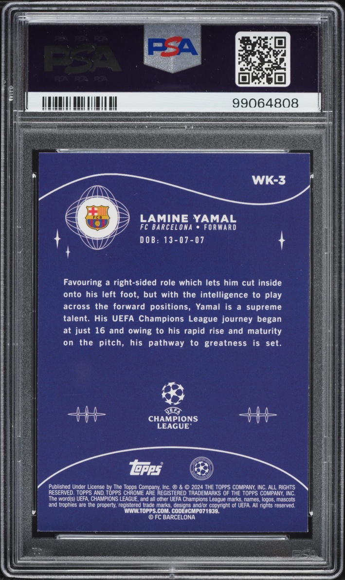 2023 Topps Chrome UEFA Club Competitions Wonderkids Lamine Yamal ROOKIE #WK-3 PSA 10 GEM MINT