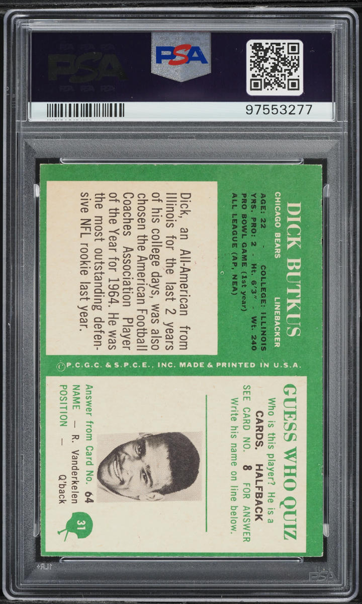 1966 Philadelphia Dick Butkus ROOKIE #31 PSA 6 EXMT