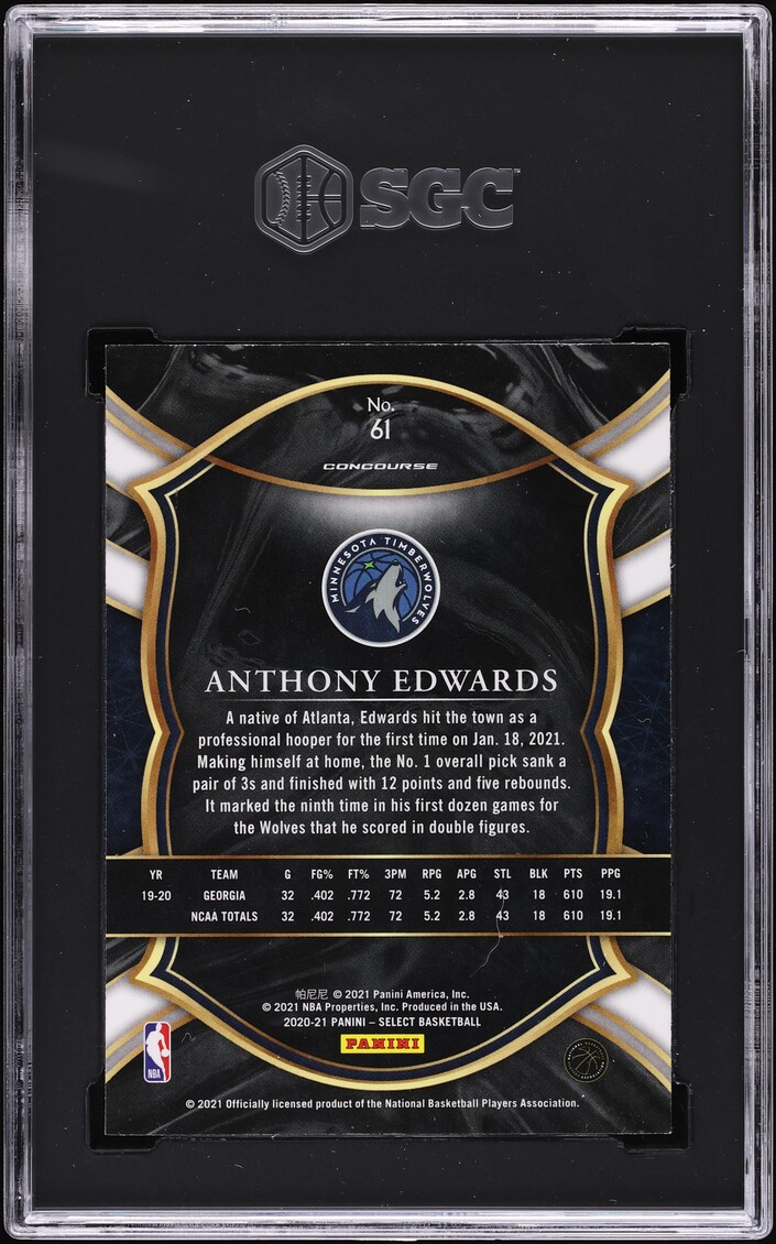 2020 Select Concourse Blue Retail Anthony Edwards ROOKIE #61 SGC 9.5 MINT+