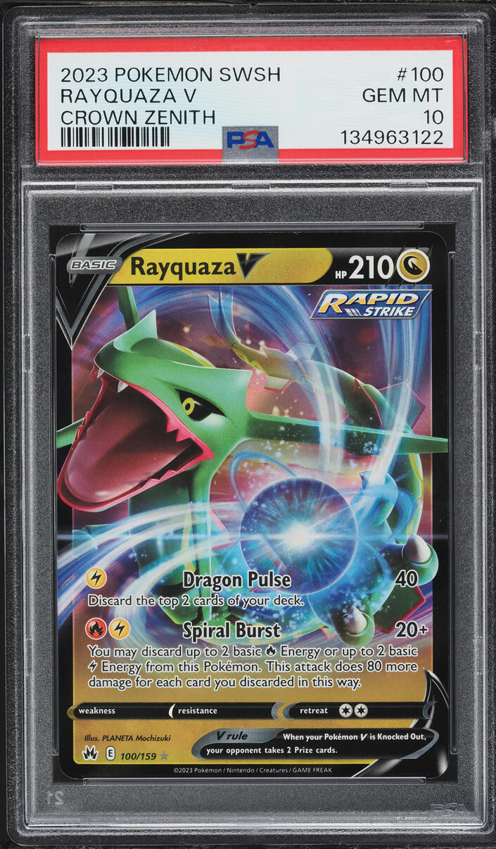 2023 Pokemon Sword & Shield Crown Zenith Holo Rayquaza V #100 PSA 10 GEM MINT
