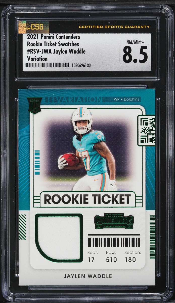 2021 Panini Contenders Variation Jaylen Waddle ROOKIE PATCH #RSV-JWA CSG 8.5