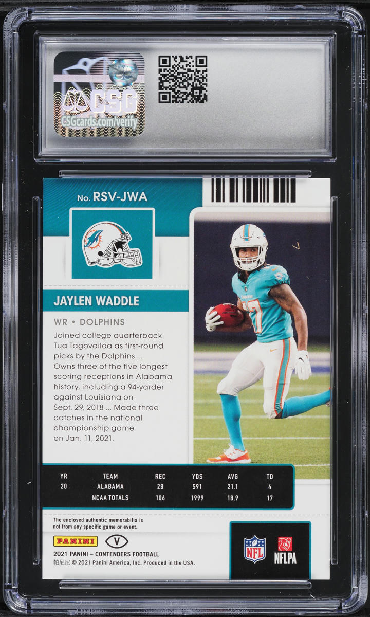 2021 Panini Contenders Variation Jaylen Waddle ROOKIE PATCH #RSV-JWA CSG 8.5