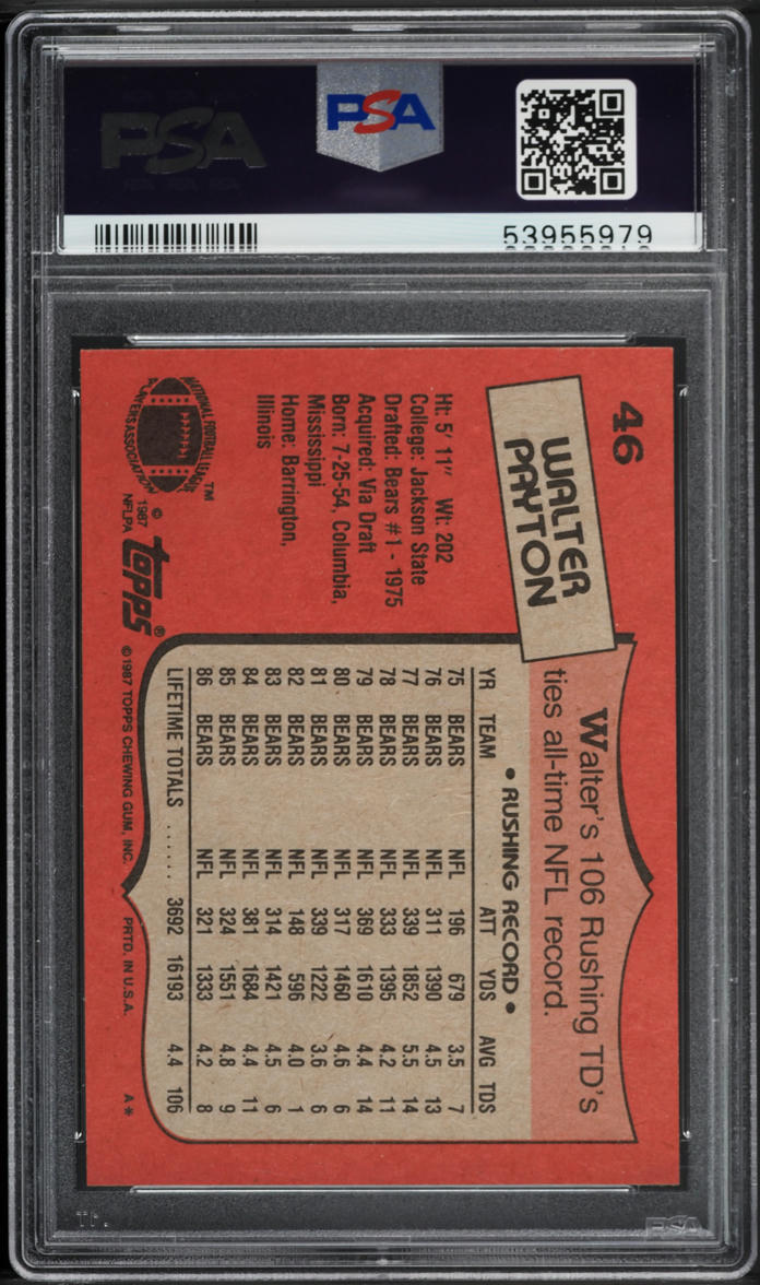 1987 Topps Football Walter Payton #46 PSA 8 NM-MT