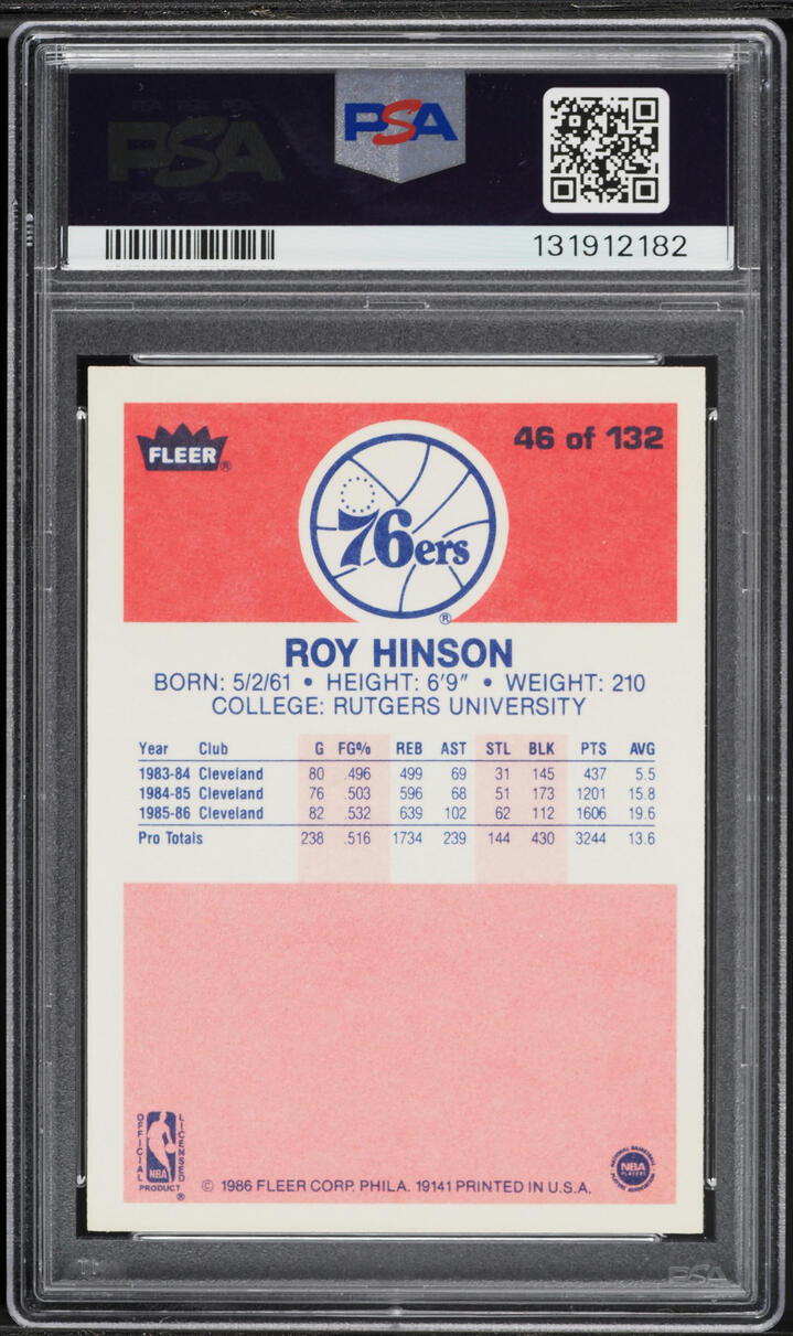 1986 Fleer Basketball Roy Hinson #46 PSA 8 NM-MT