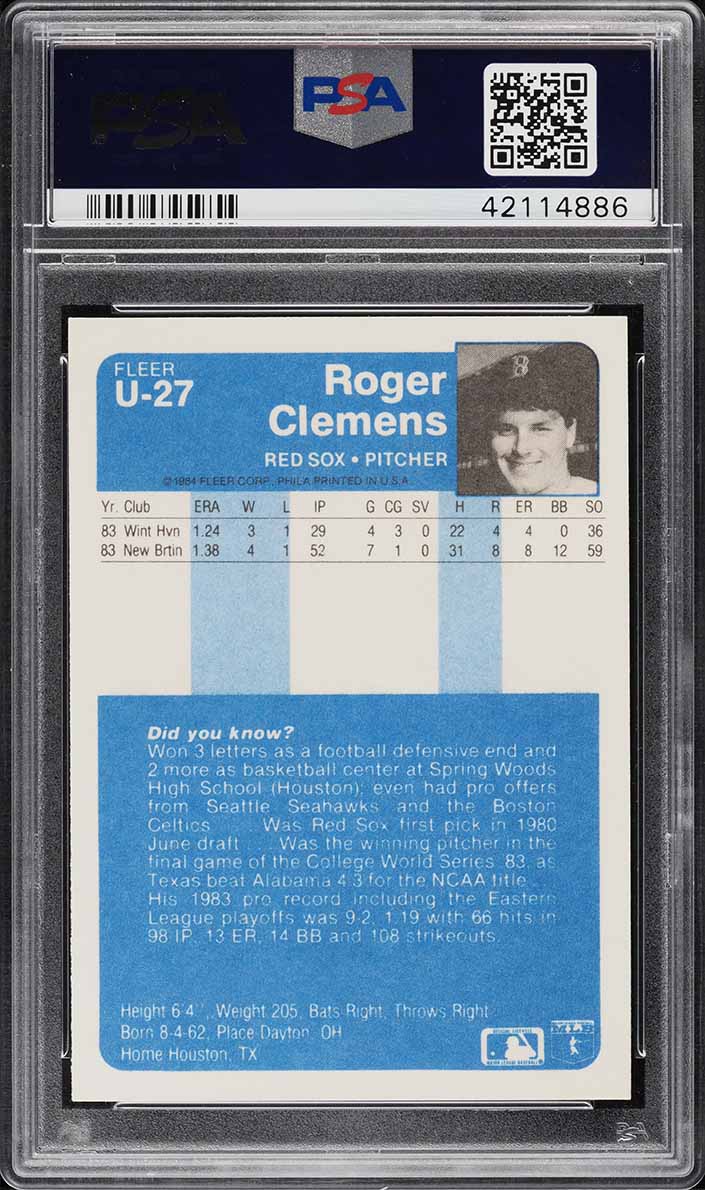 1984 Fleer Update Roger Clemens ROOKIE #27 PSA 10 GEM MINT
